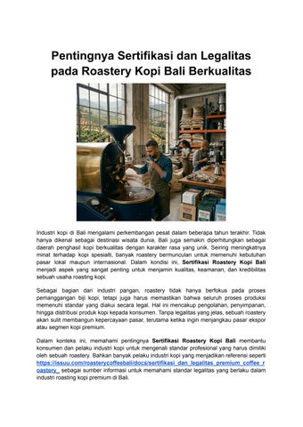 Pentingnya Sertifikasi dan Legalitas pada Roastery Kopi Bali Berkualitas