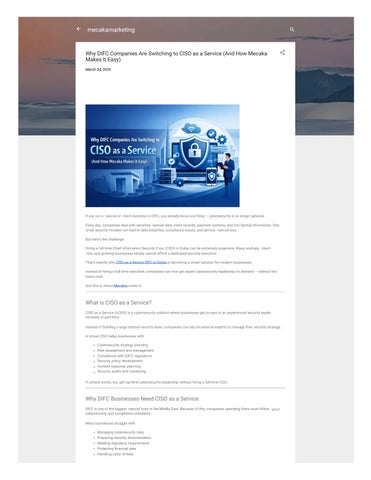 CISO as a Service DIFC in Dubai -mecaka