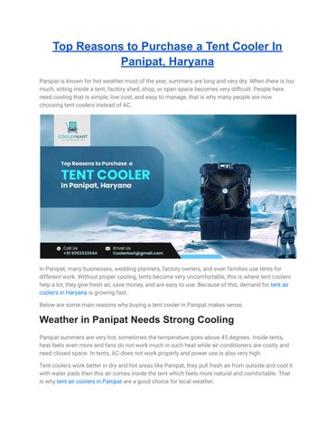 Top Reasons to Purchase a Tent Cooler In Panipat, Haryana