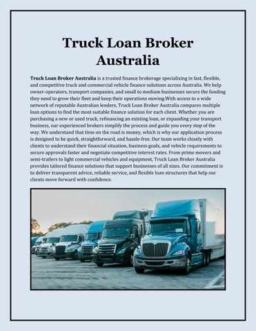 Truck Finance Loan Adelaide – Fast Approval, Competitive Rates & Flexible Terms for New and Used Com