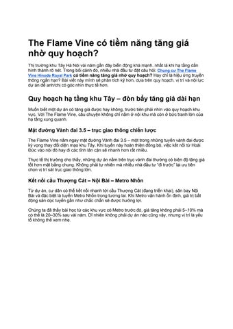 The Flame Vine có tiềm năng tăng giá nhờ quy hoạch