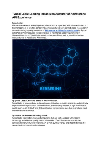 Tyndal Labs Premier Drug Intermediates Manufacturer in India