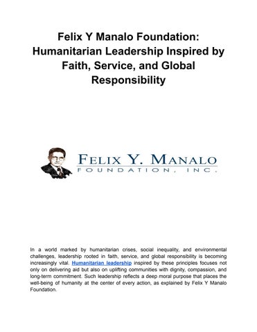 Felix Y Manalo Foundation Humanitarian Leadership Inspired by Faith, Service, and Global Responsibil