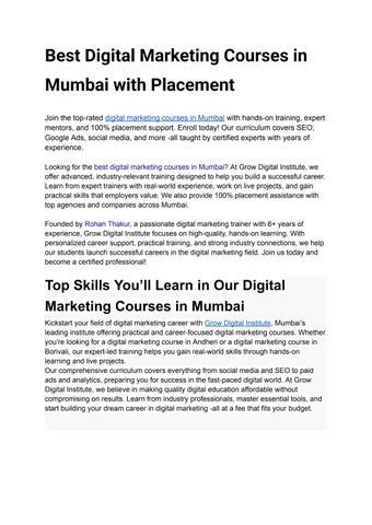 Best Digital Marketing Courses in Mumbai with Placement | Grow Digital Institute