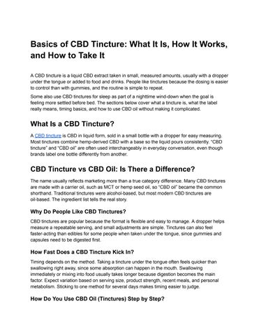 Basics of CBD Tincture What It Is, How It Works, and How to Take It