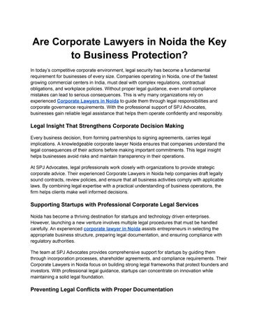 Corporate Lawyers in Noida | Corporate Lawyer Noida – SPJ Advocates