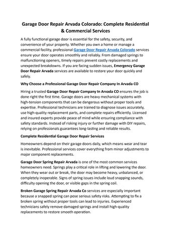 Garage Door Repair Services Arvada | Dave's Garage Door Repair