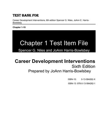 Test Bank For Career Development Interventions, 6th Edition by Spencer G. Niles, JoAnn E. Harris-Bow