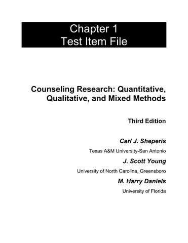 Test Bank For Counseling Research Quantitative, Qualitative, and Mixed Methods, 3rd Edition by Carl 