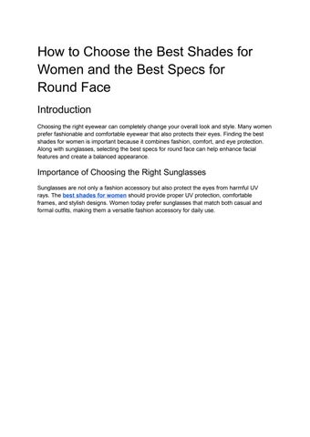 How to Choose the Best Shades for Women and the Best Specs for Round Face