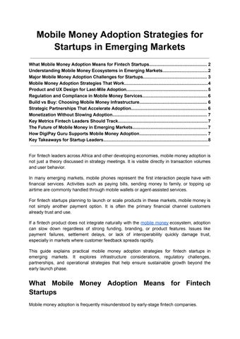 Mobile Money Adoption Strategies for Startups in Emerging Markets