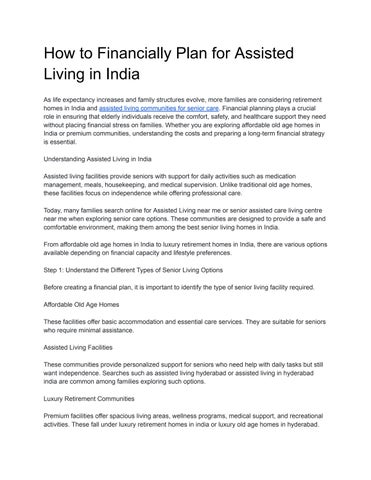 How to Financially Plan for Assisted Living in India