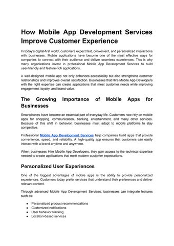 How Mobile App Development Services Improve Customer Experience