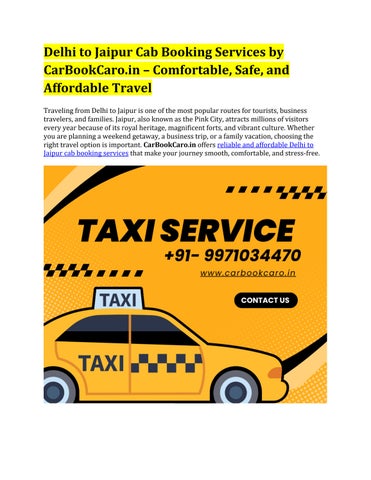 Delhi to Jaipur Cab Booking Services by CarBookCaro.in – Comfortable, Safe, and Affordable Travel