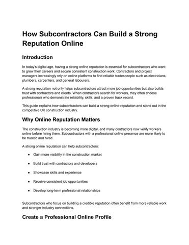 How Subcontractors Can Build a Strong Reputation Online