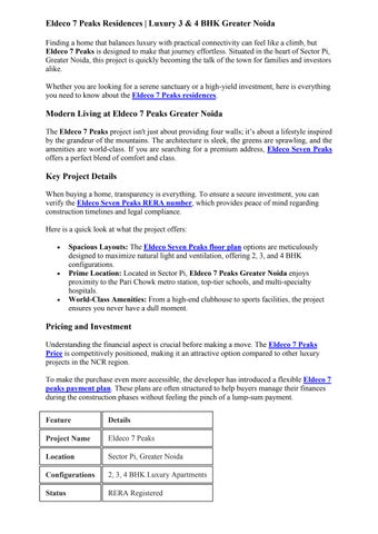 Eldeco 7 Peaks Residences  Luxury 3 & 4 BHK Greater Noida