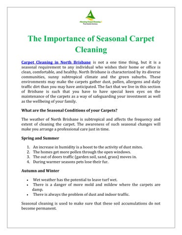 The importance of Seasonal Carpet Cleaning