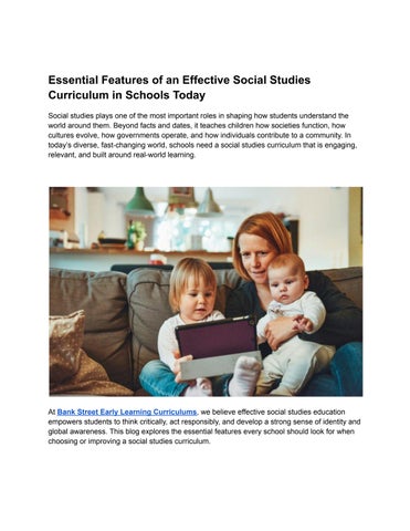 Essential Features of an Effective Social Studies Curriculum in Schools Today