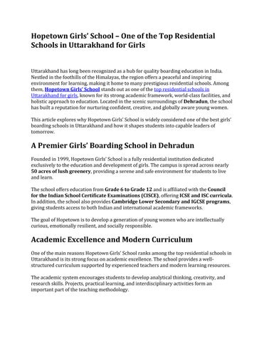 One of the Top Residential Schools in Uttarakhand for Girls