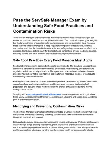 ServSafe Manager Safe Food Study Guide