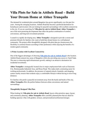 Villa Plots for Sale in Attibele Road – Build Your Dream Home at Abhee Tranquila