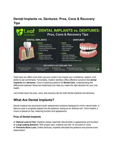 Dental Implants vs. Dentures: Pros, Cons & Recovery Tips