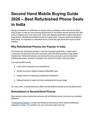 Second Hand Mobile Buying Guide 2026 – Best Refurbished Phone Deals in India