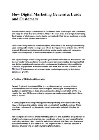 How Digital Marketing Generates Leads and Customers