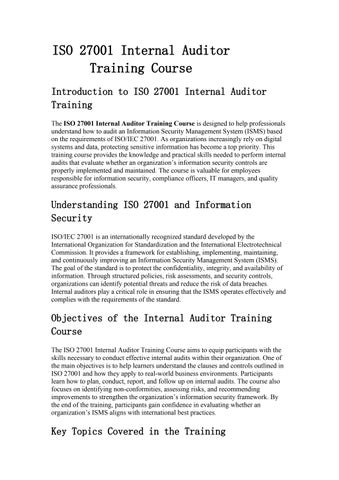 ISO 27001 Internal Auditor Training Course