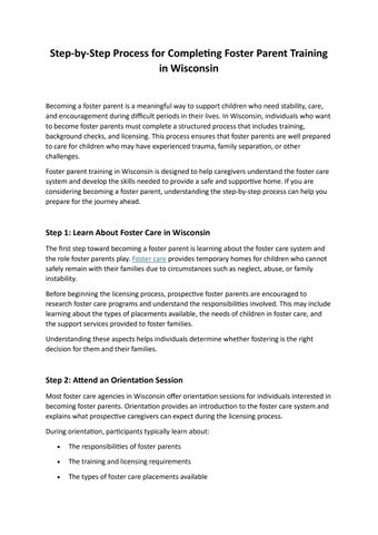 Step-by-Step Process for Completing Foster Parent Training in Wisconsin ...