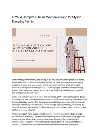 ELYA: A Complete Online Women’s Brand for Stylish  Everyday Fashion 