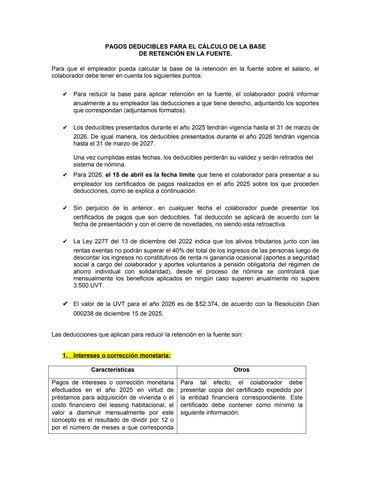 Deducciones que aplican para reducir la fuente de retención en la fuente