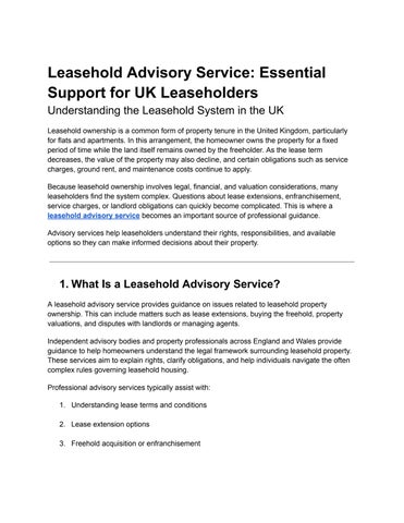Leasehold Advisory Service: Essential Support for UK Leaseholders
