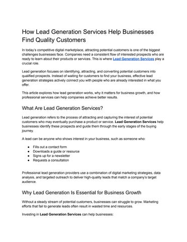 Lead Generation Services Help Businesses Find Quality Customers