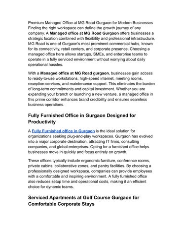 Premium Managed Office at MG Road Gurgaon for Modern Businesses