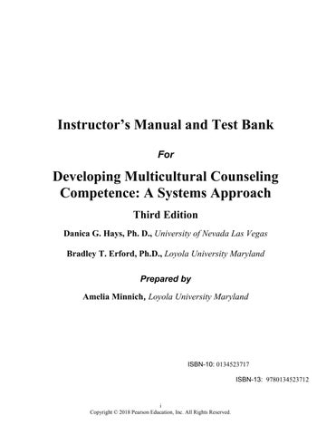 Test Bank for Developing Multicultural Counseling Competence A Systems Approach, 3rd Edition by Dani