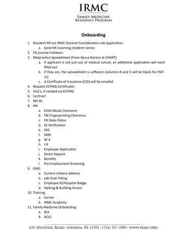 IRMC Onboarding