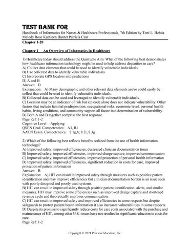 Test Bank For Handbook of Informatics for Nurses & Healthcare Professionals, 7th Edition by Toni L. 