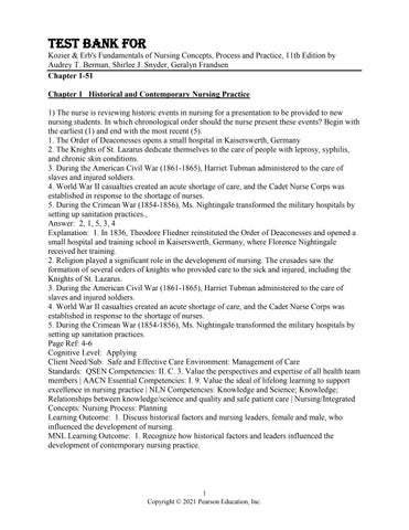 Test Bank For Kozier & Erb's Fundamentals of Nursing Concepts, Process and Practice, 11th Edition by