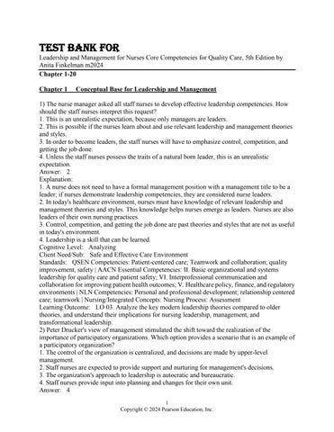 Test Bank For Leadership and Management for Nurses Core Competencies for Quality Care, 5th Edition b