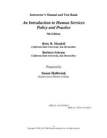 Test Bank for Introduction to Human Services, An Policy and Practice, 9th Edition by Barbara R. Schr