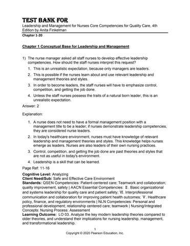 Test Bank For Leadership and Management for Nurses Core Competencies for Quality Care, 4th Edition b