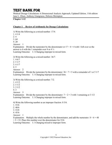 Test Bank For Medical Dosage Calculations A Dimensional Analysis Approach, Updated Edition, 11th Edi