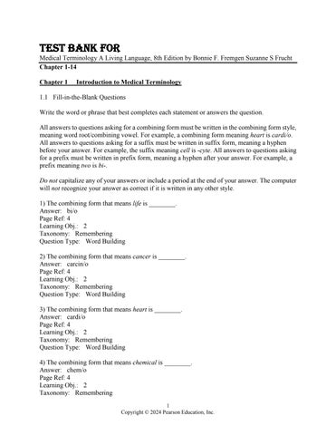 Test Bank For Medical Terminology A Living Language, 8th Edition by Bonnie F. Fremgen Suzanne S Fruc