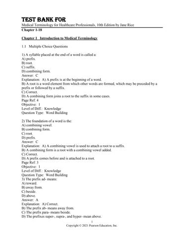 Test Bank For Medical Terminology for Healthcare Professionals, 10th Edition by Jane Rice Chapter 1-