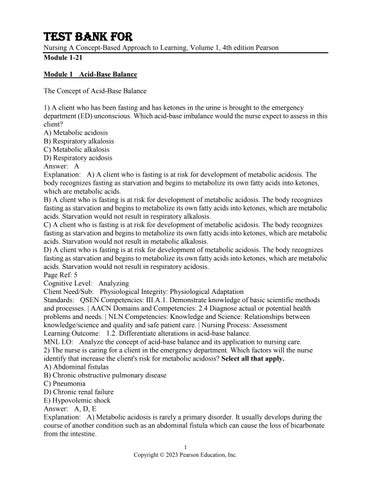 Test Bank For Nursing A Concept-Based Approach to Learning, Volume 1, 4th Edition by Pearson