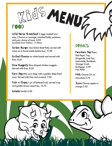 Kids Menu Pines Family Restaurant
