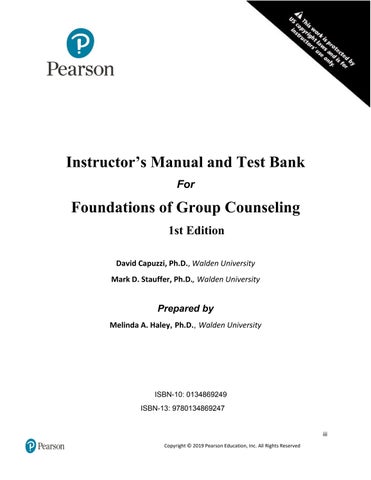 Test Bank For Foundations of Group Counseling, 1st Edition by David Capuzzi, Mark D. Stauffer, David