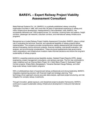 BARSYL – Expert Railway Project Viability Assessment Consultant