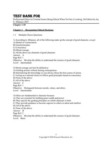 Test Bank For Professional Ethics in Criminal Justice Being Ethical When No One is Looking, 5th Edit